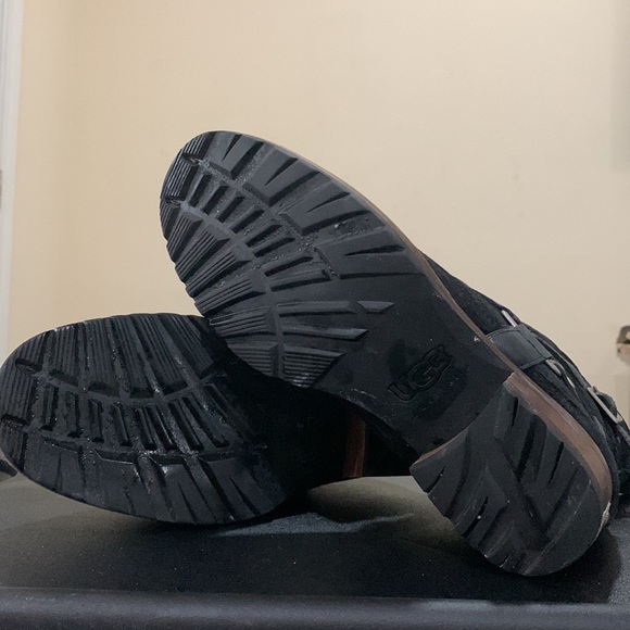 UGG Endell Black Suede Leather Shearling Moto Boot - Picture 5 of 7